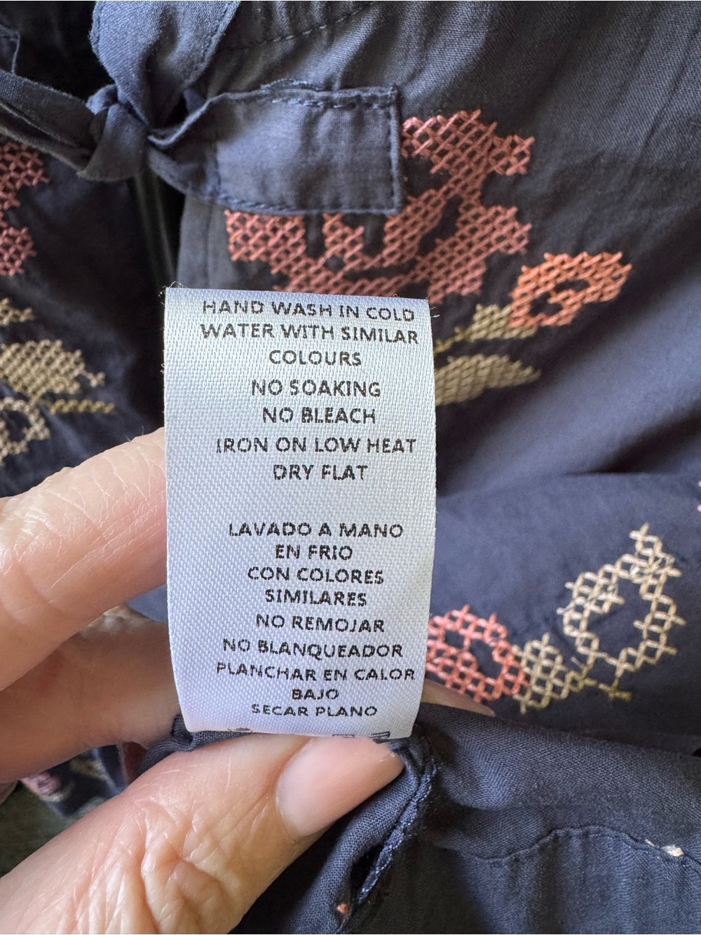 Mable Size Large Slate Blue Cropped Babydoll Peplum Hem Tie Front Embroidered - Picture 8 of 10